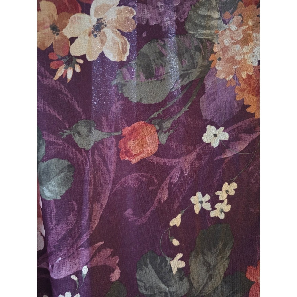 Vintage 80's Haband! Purple Floral Open Sheer Cardigan & Matching Dress Sz 12 - Picture 5 of 12